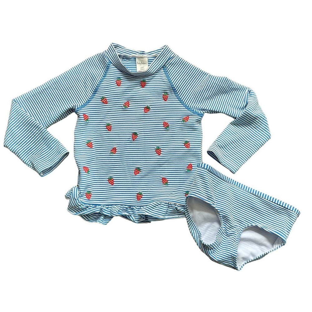 Baby Boden Strawberry Seersucker Swimsuit 3/4y